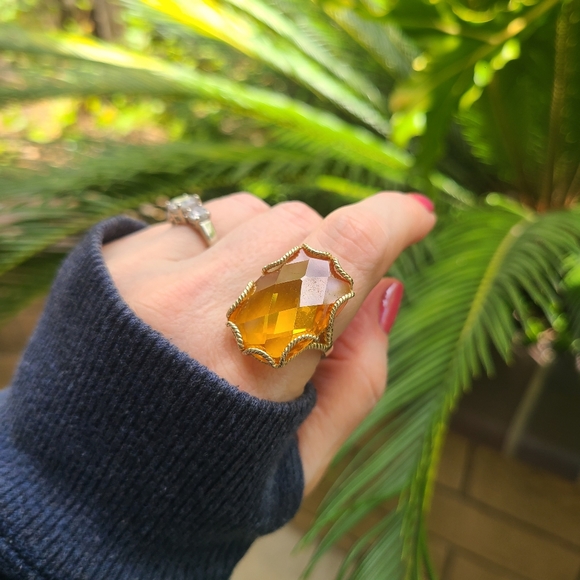 Vintage Sterling Silver Gold Plated Large Faceted Cocktail Statement Ring - Picture 7 of 8